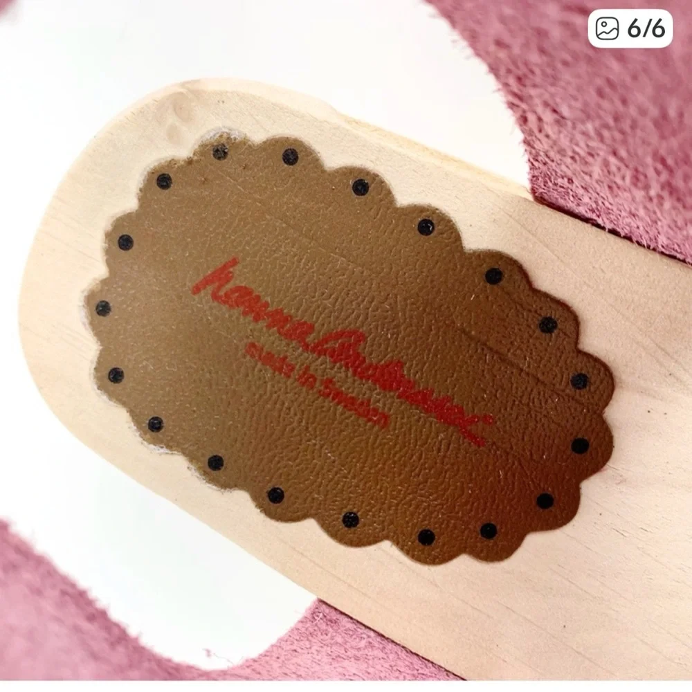 Hannah Anderson Pink Leather Ankle Strap Wood Sandals Sz 1.5